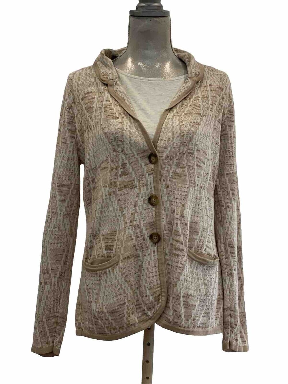 Pendleton Women's Cream Aztec Southwestern Cardigan Sweater Cotton Blend Medium
